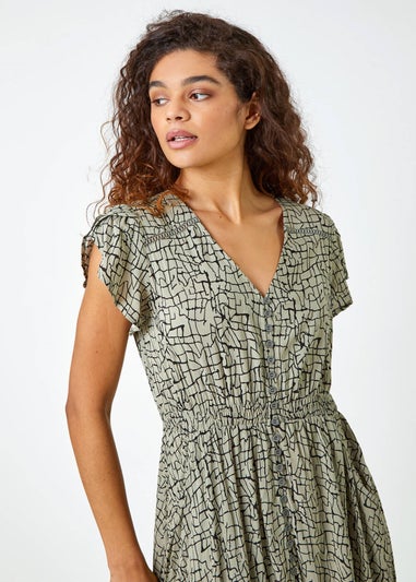 Roman Khaki Scribble Print Button Through Maxi Dress