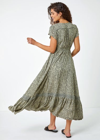 Roman Khaki Scribble Print Button Through Maxi Dress