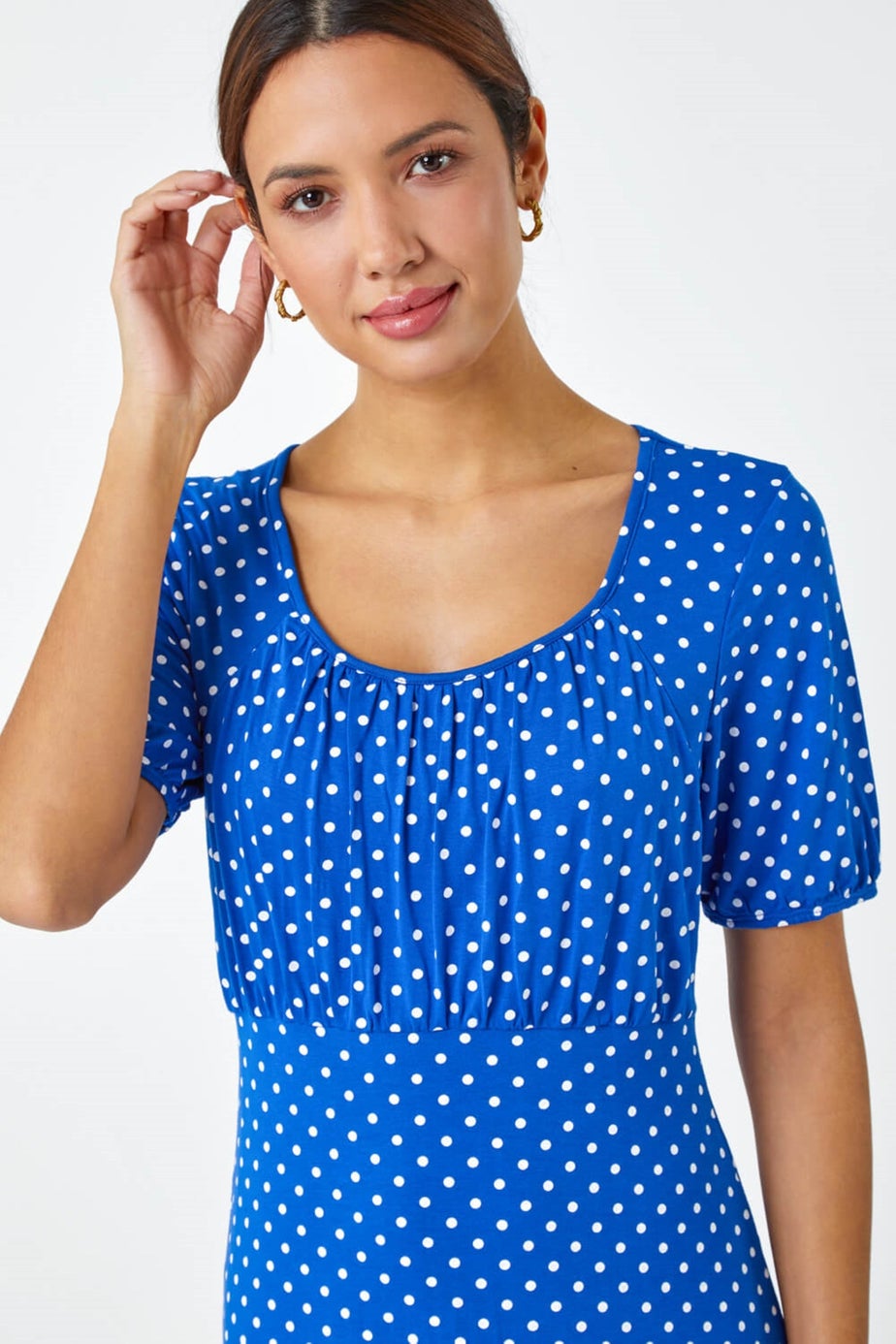 Roman Royal Blue Polka Dot Print Stretch Dress