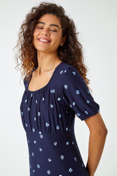 Roman Navy Border Print Floral Dress