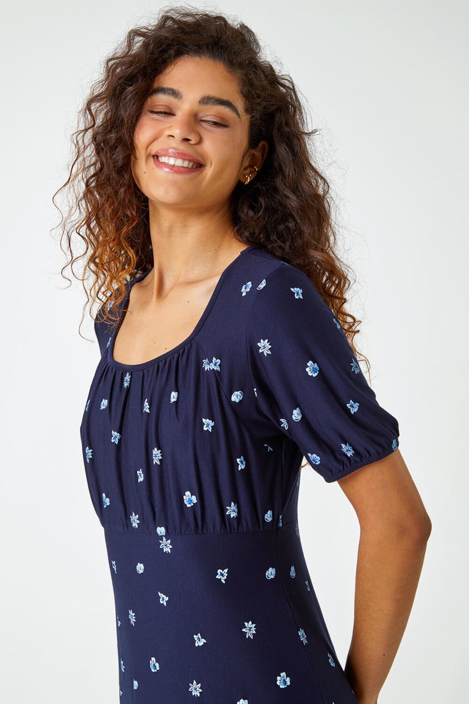 Roman Navy Border Print Floral Dress