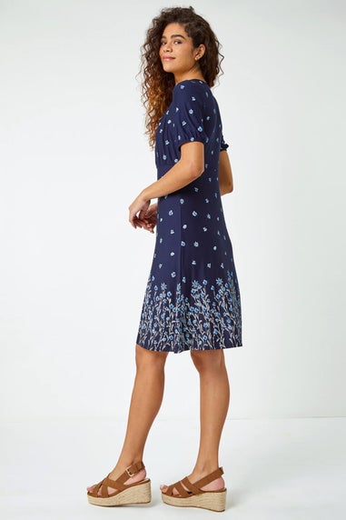 Roman Navy Border Print Floral Dress