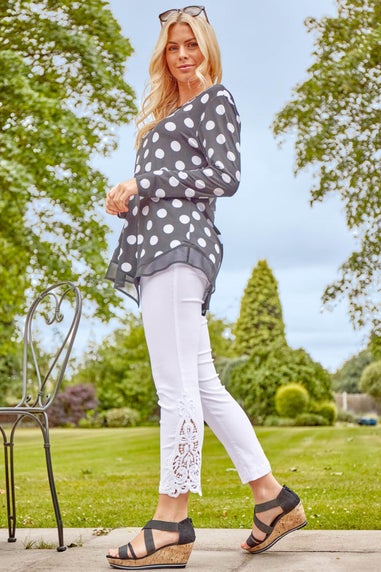 Roman White Lace Insert Crop Stretch Trousers