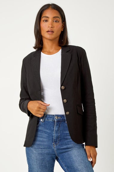 Roman Black Button Detail Stretch Blazer