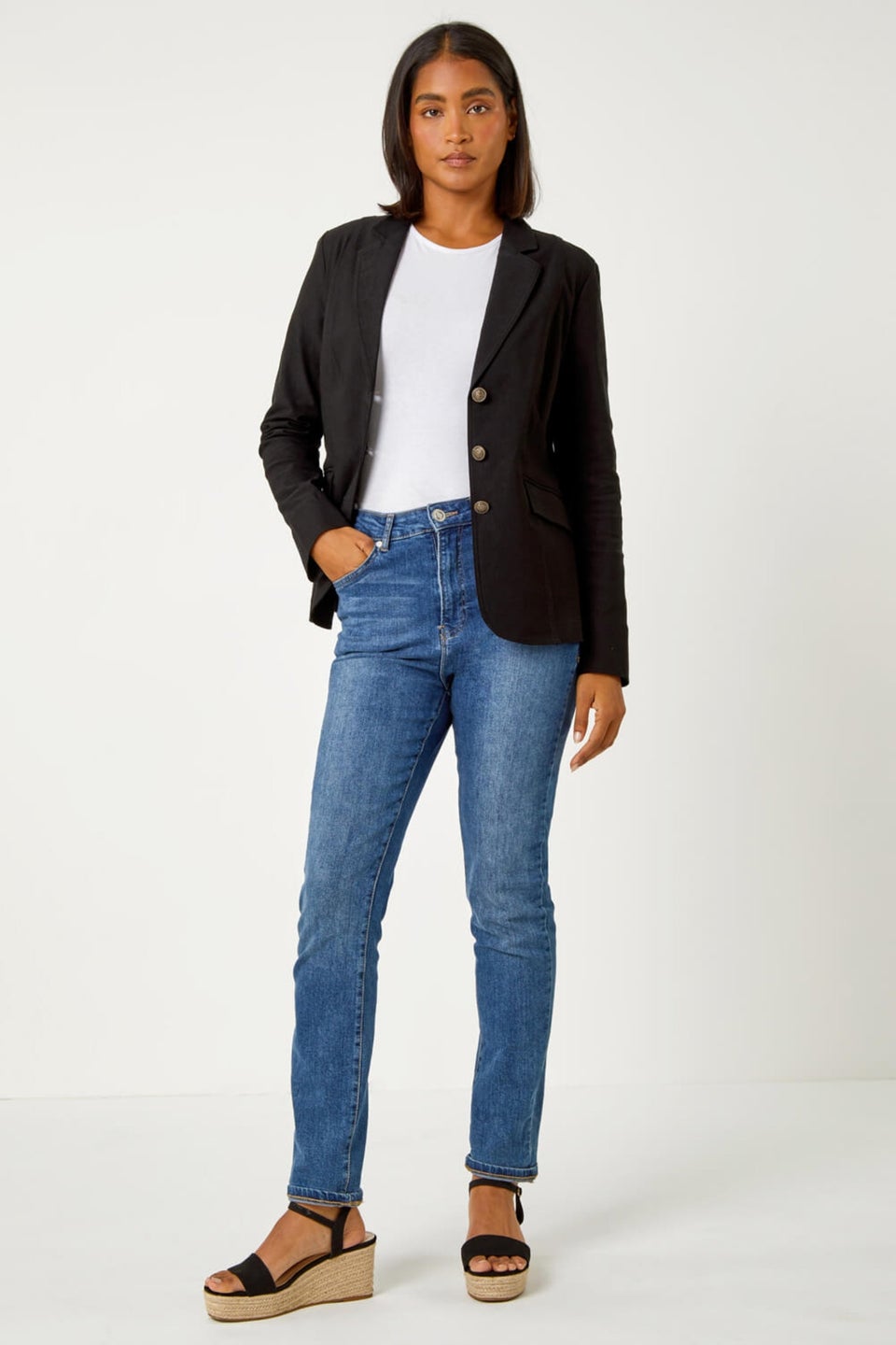 Roman Black Button Detail Stretch Blazer