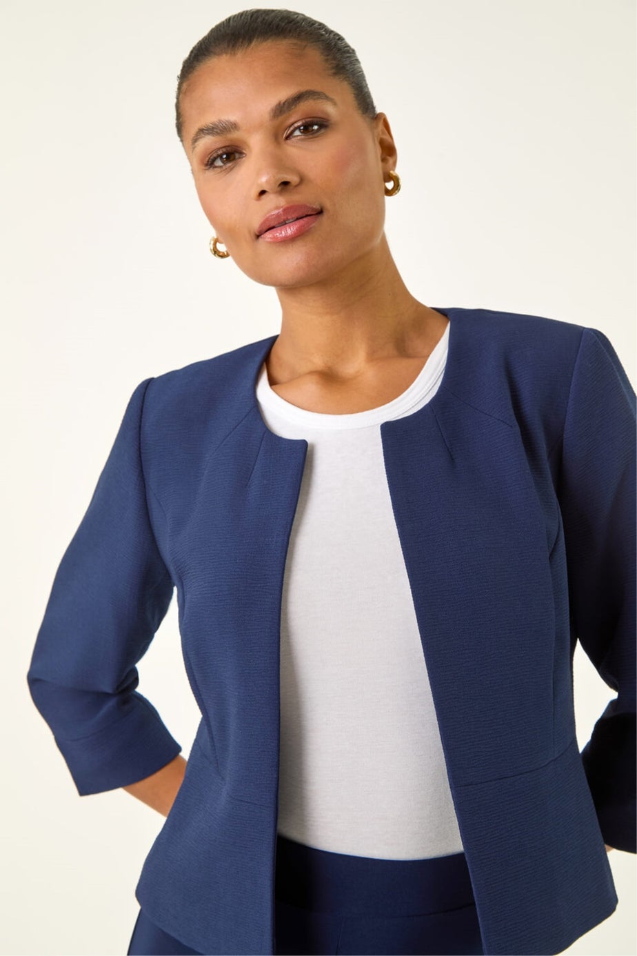 Roman Navy Cropped Bolero Tailored Jaquard Jacket Wedding Shrug Fitted Blazer