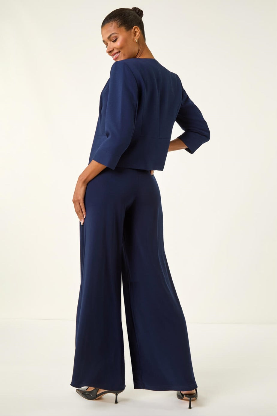 Roman Navy Cropped Bolero Tailored Jaquard Jacket Wedding Shrug Fitted Blazer