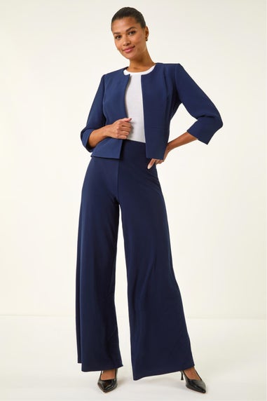 Roman Navy Cropped Bolero Tailored Jaquard Jacket Wedding Shrug Fitted Blazer