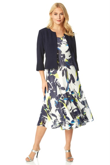 Roman Navy Cropped Bolero Tailored Jaquard Jacket Wedding Shrug Fitted Blazer