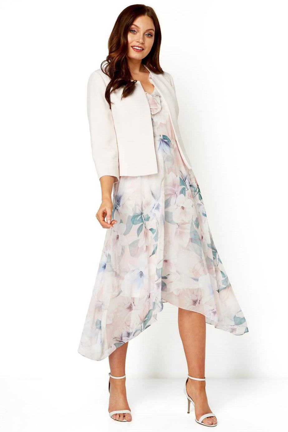 Roman Light Pink Cropped Bolero Tailored Jaquard Jacket Wedding Shrug Fitted Blazer