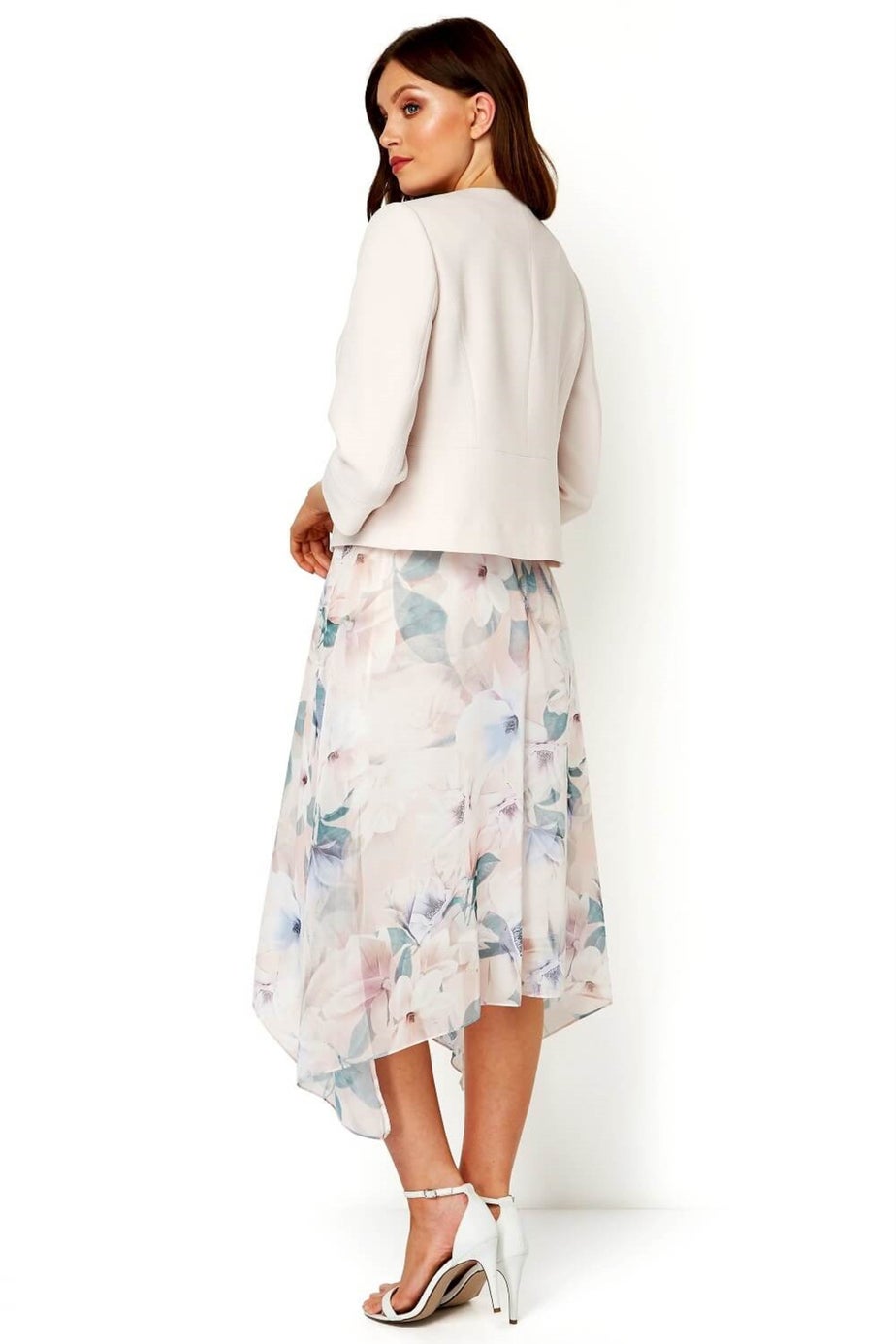 Roman Light Pink Cropped Bolero Tailored Jaquard Jacket Wedding Shrug Fitted Blazer