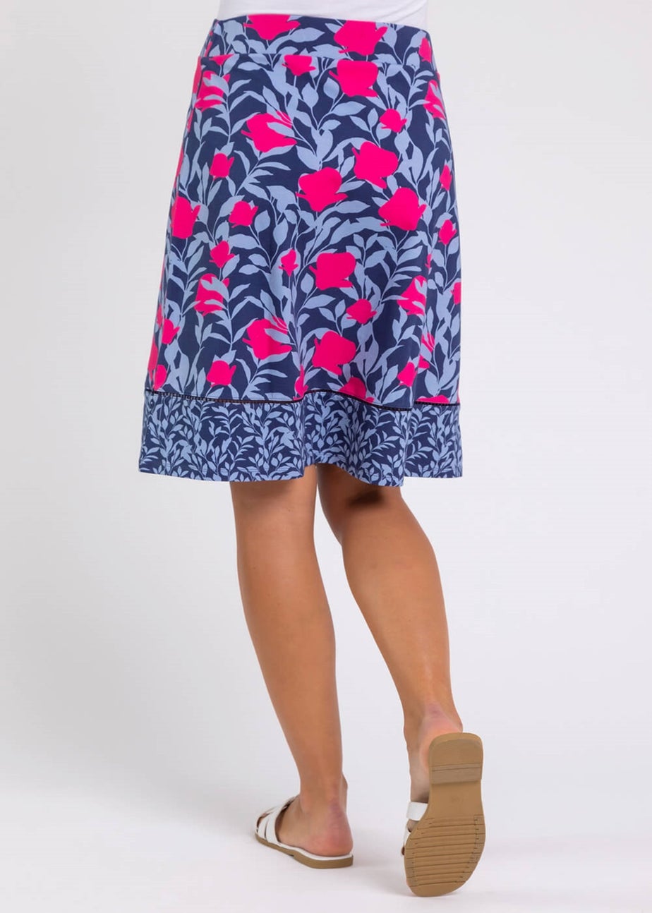 Roman Blue A Line Floral Print Elastic Waist Skirt