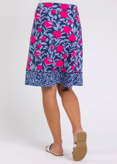 Roman Blue A Line Floral Print Elastic Waist Skirt