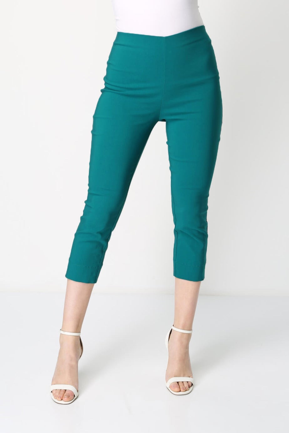 Roman Jade Green Cropped Stretch Trouser Capri Summer Leggings 3/4 Pedal Pushers