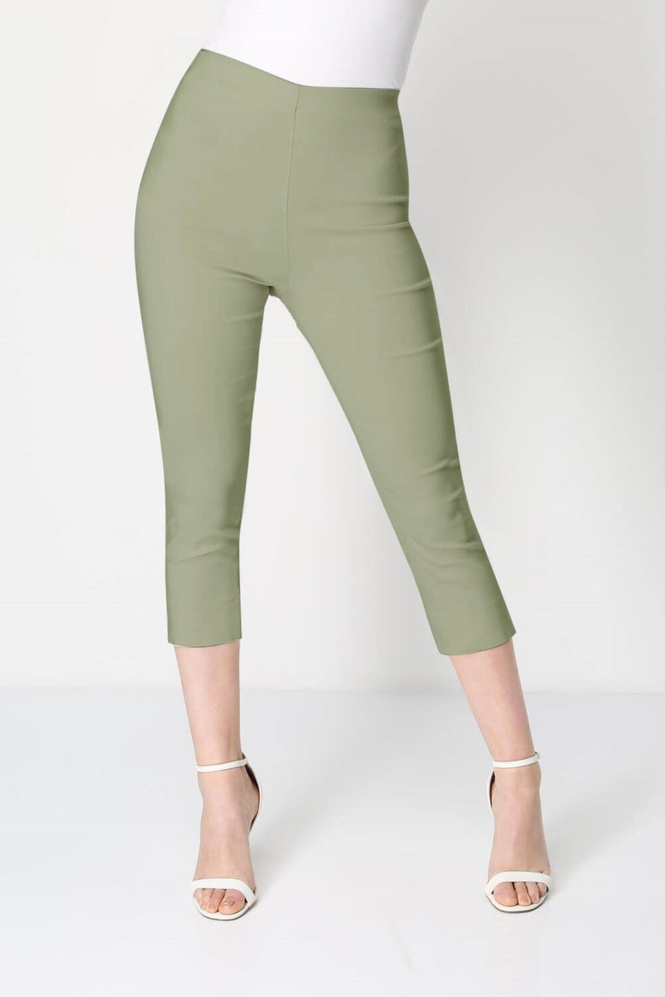 Roman Khaki Cropped Stretch Trouser Capri Summer Leggings 3/4 Pedal Pushers