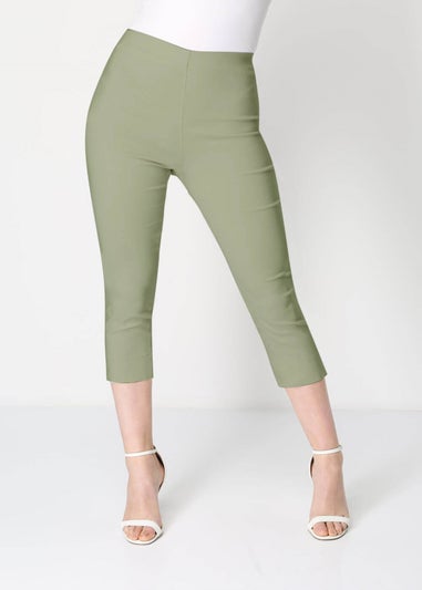 Roman Khaki Cropped Stretch Trouser Capri Summer Leggings 3/4 Pedal Pushers