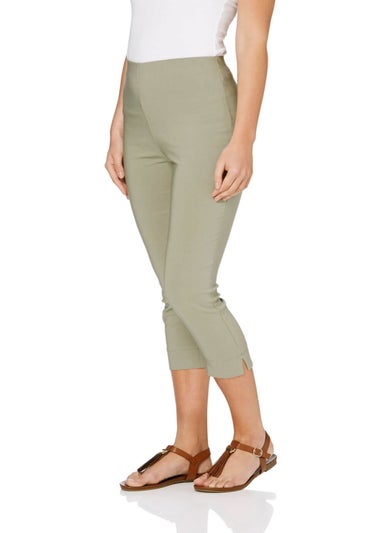 Roman Khaki Cropped Stretch Trouser Capri Summer Leggings 3/4 Pedal Pushers