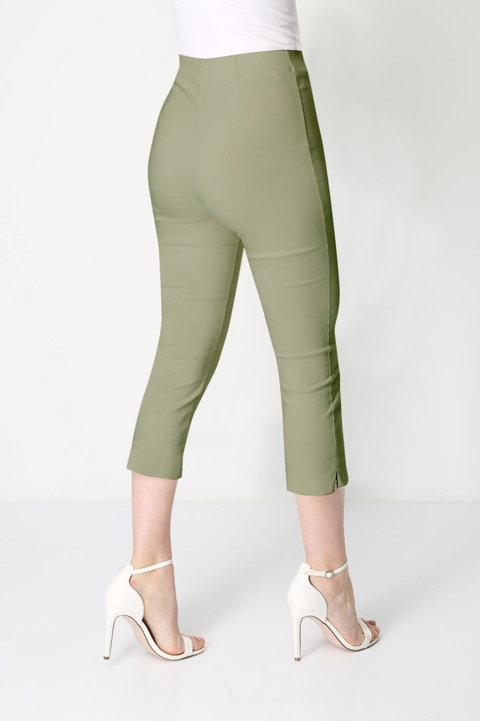 Roman Khaki Cropped Stretch Trouser Capri Summer Leggings 3/4 Pedal Pushers