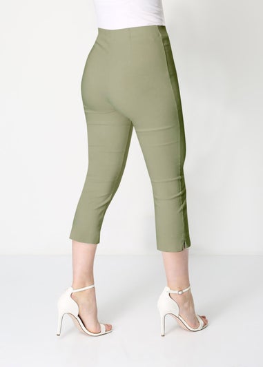 Roman Khaki Cropped Stretch Trouser Capri Summer Leggings 3/4 Pedal Pushers