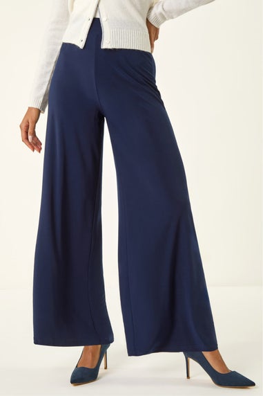 Roman Navy Wide Leg Stretch Trousers