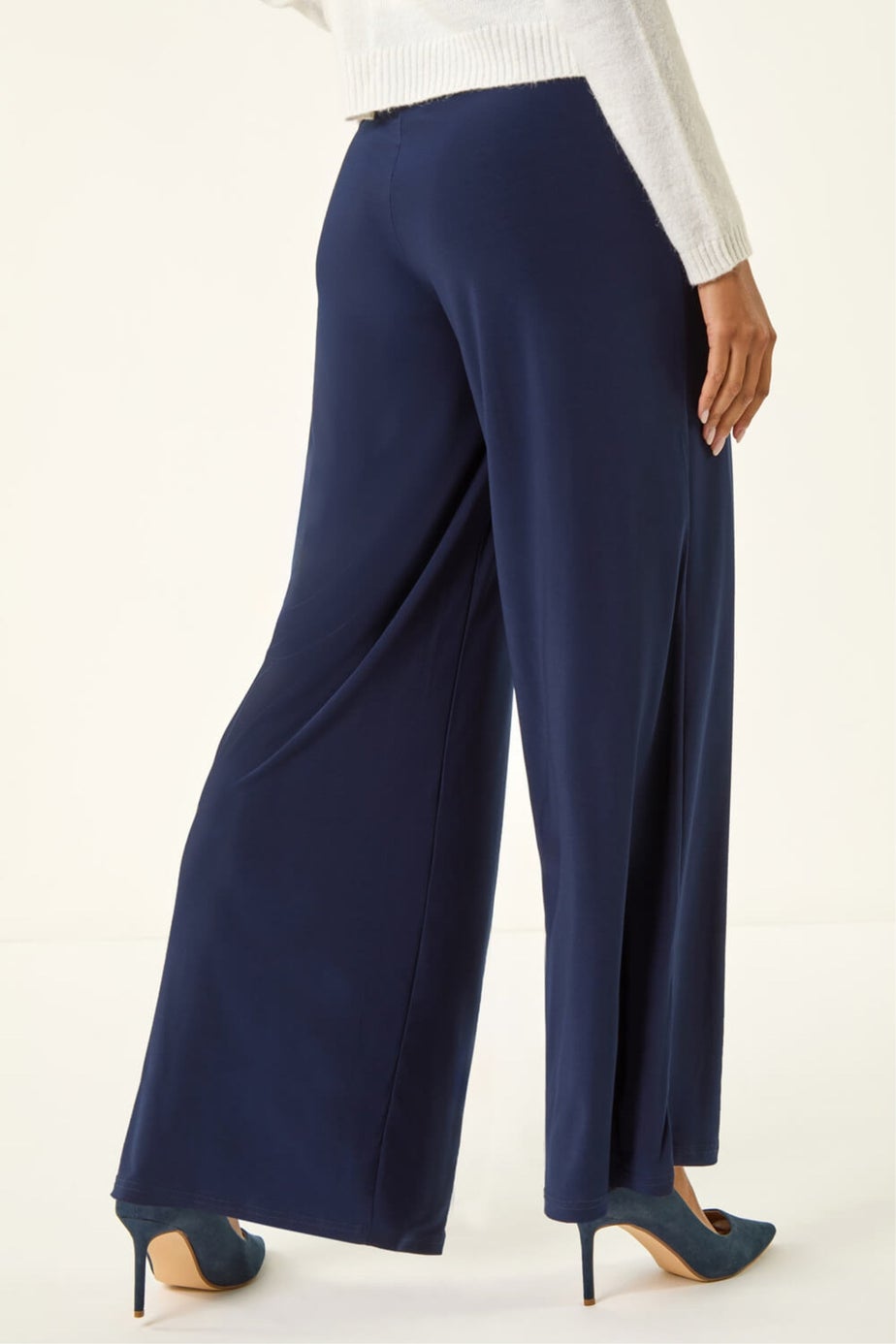 Roman Navy Wide Leg Stretch Trousers
