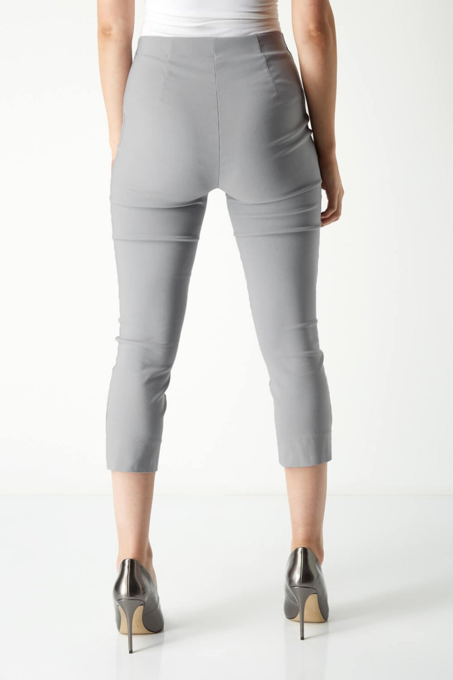 Roman Light Grey Cropped Stretch Trouser Capri Summer Leggings 3/4 Pedal Pushers