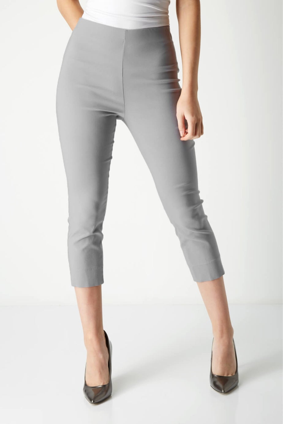 Roman Light Grey Cropped Stretch Trouser Capri Summer Leggings 3/4 Pedal Pushers