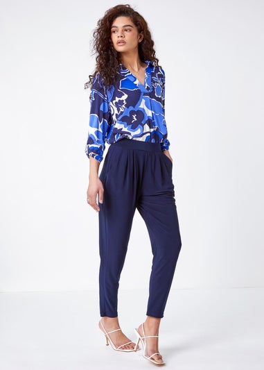 Roman Navy Jersey Stretch Elastic Waist Harem Trousers