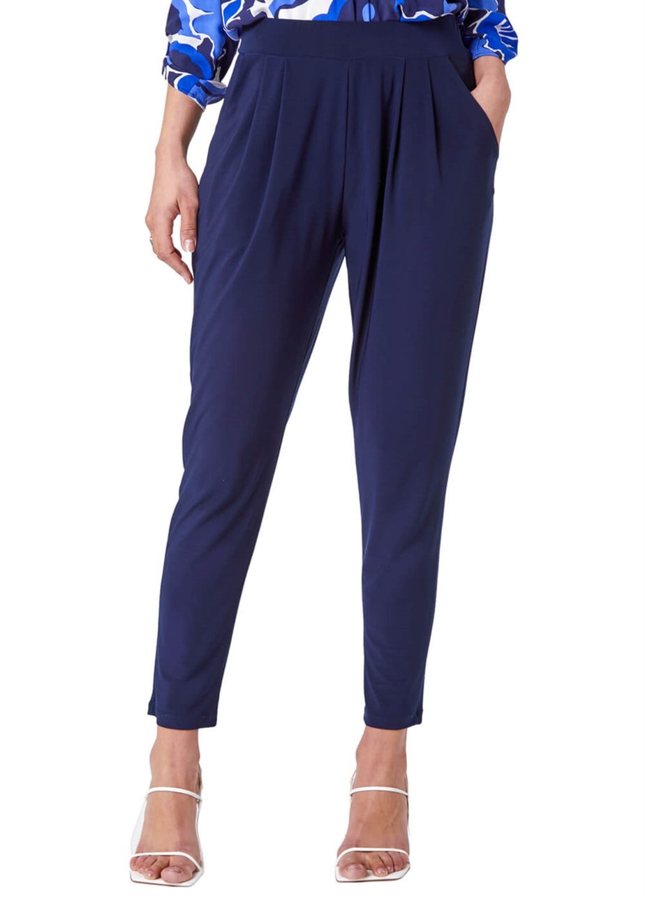 Roman Navy Jersey Stretch Elastic Waist Harem Trousers