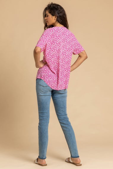 Roman Cerise Spot Print V-Neck Tunic Top