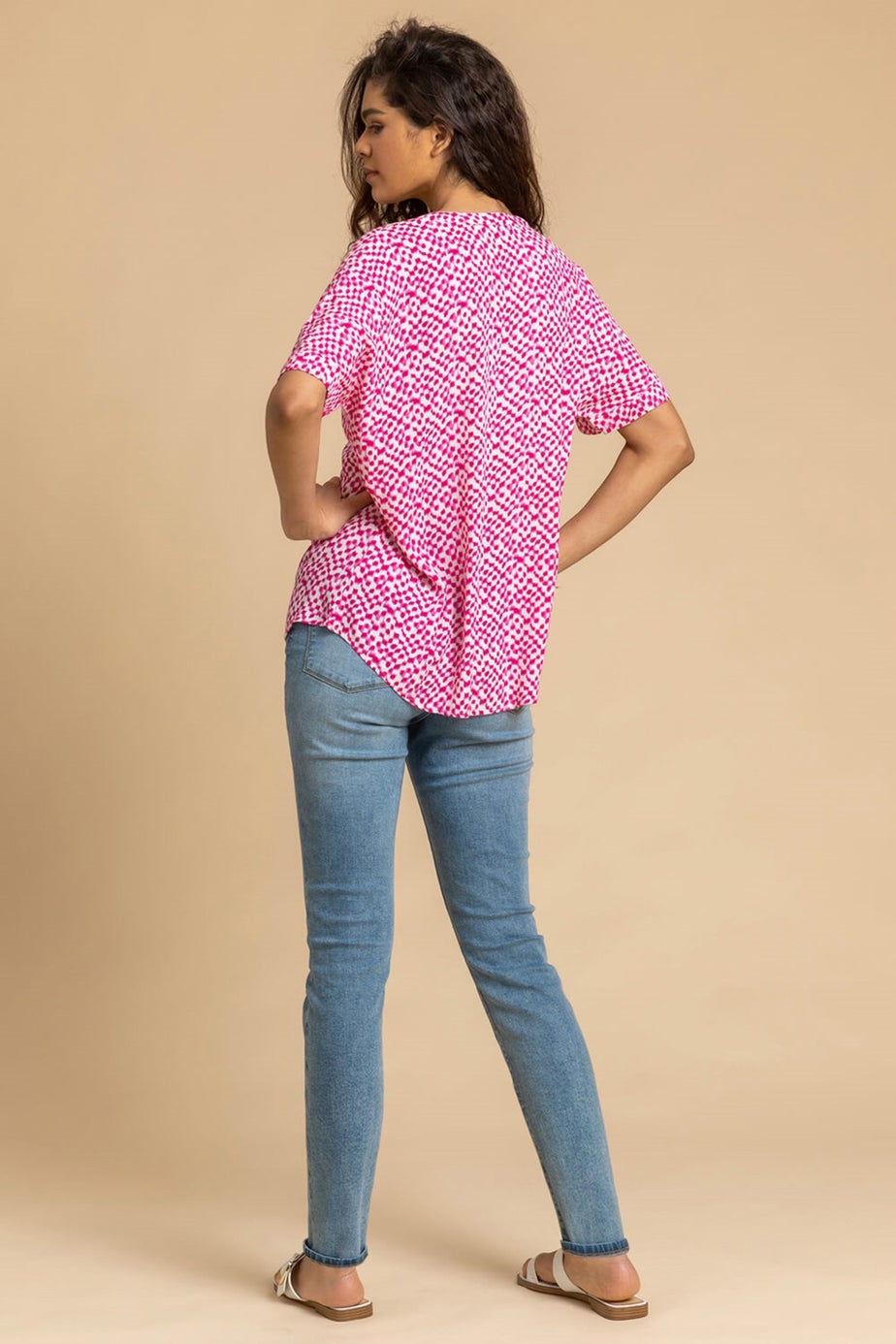 Roman Cerise Spot Print V-Neck Tunic Top