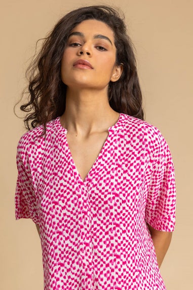 Roman Cerise Spot Print V-Neck Tunic Top