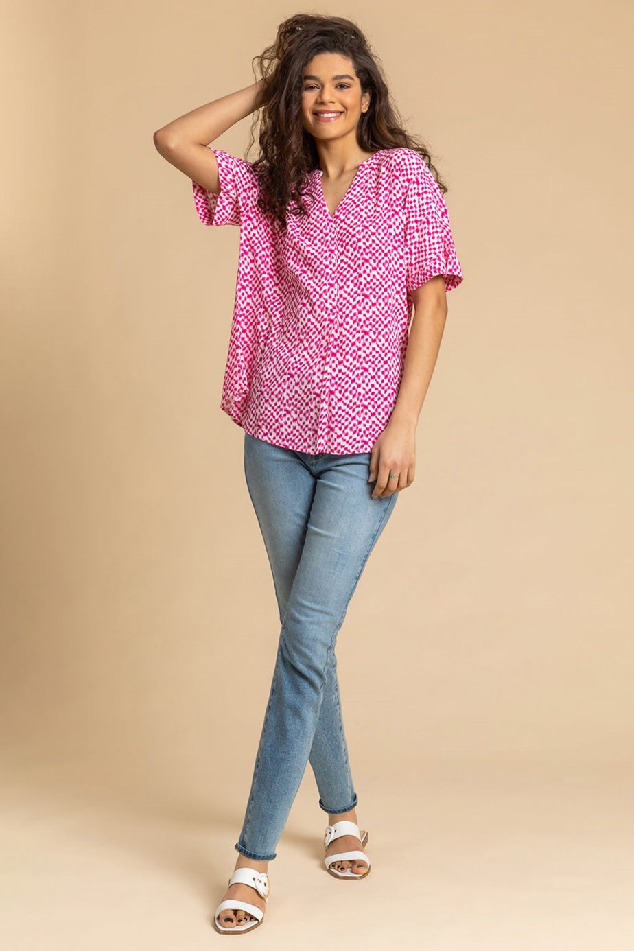 Roman Cerise Spot Print V-Neck Tunic Top