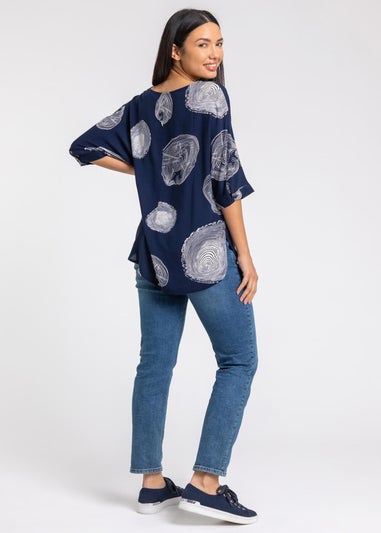 Roman Navy Linear Abstract Print Tunic Top