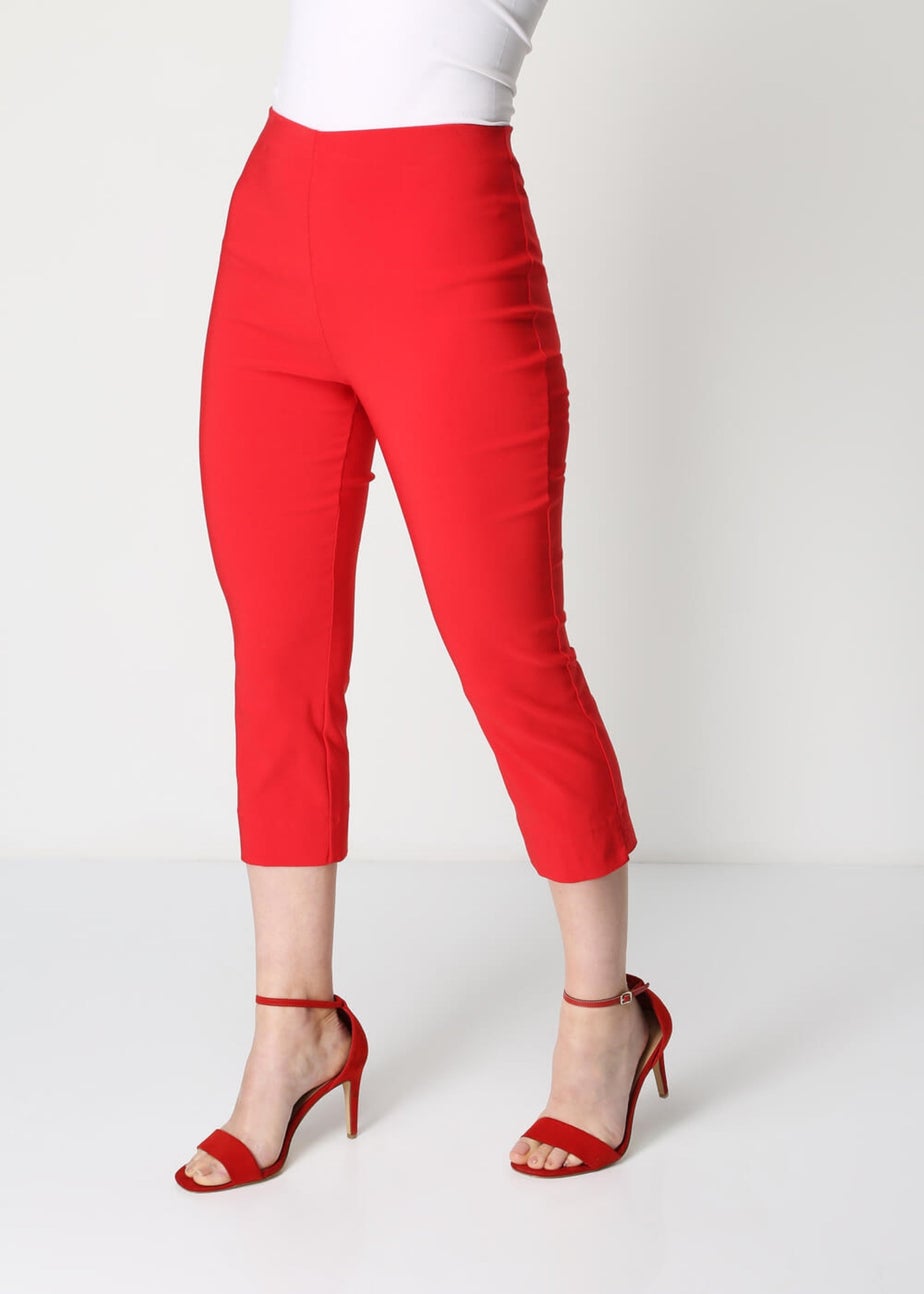 Roman Red Cropped Stretch Trouser Capri Summer Leggings 3/4 Pedal Pushers