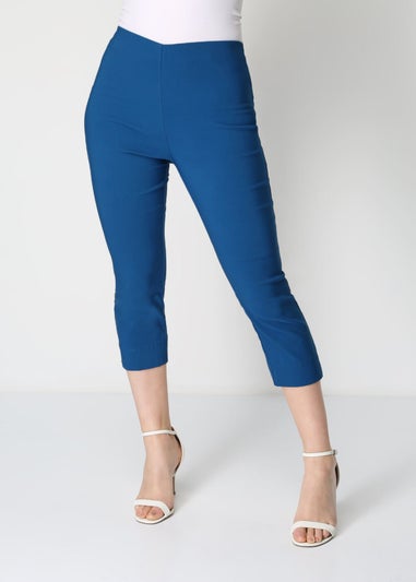 Roman Petrol Blue Cropped Stretch Trouser Capri Summer Leggings 3/4 Pedal Pushers