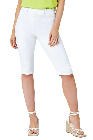 Roman White Denim Stretch Knee Length Pedal Pusher