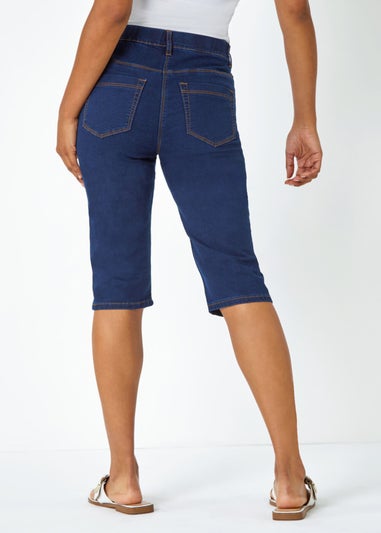 Roman Indigo Denim Stretch Knee Length Pedal Pusher