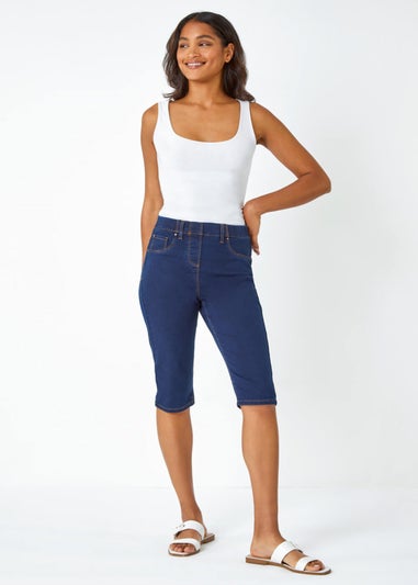 Roman Indigo Denim Stretch Knee Length Pedal Pusher