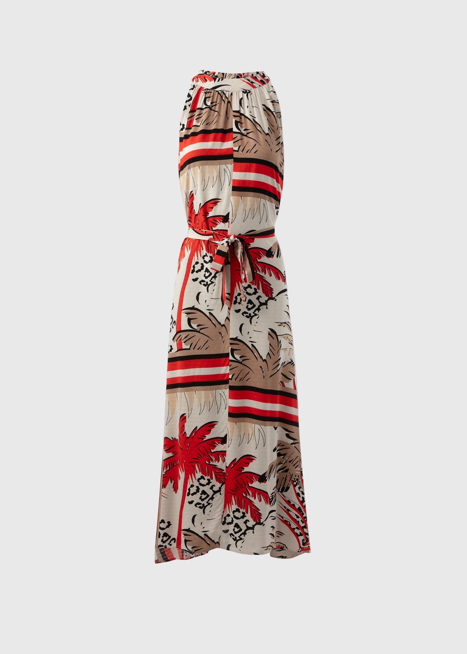 Multicolour Scarf Print Halterneck Midi Dress