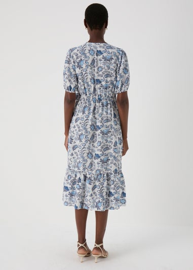 Blue Floral Wrap Midi Dress