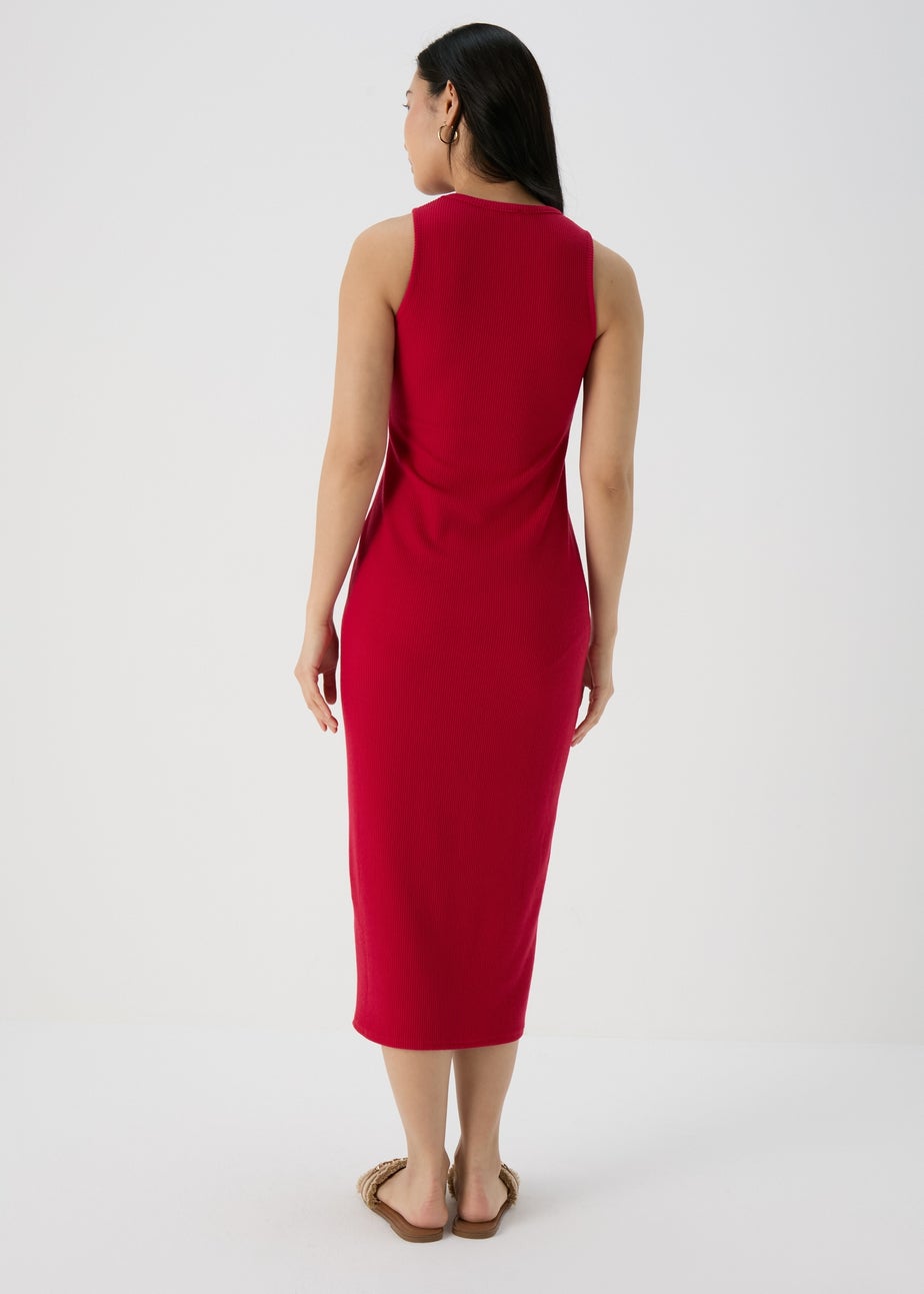 Red Sleeveless Ribbed Dress