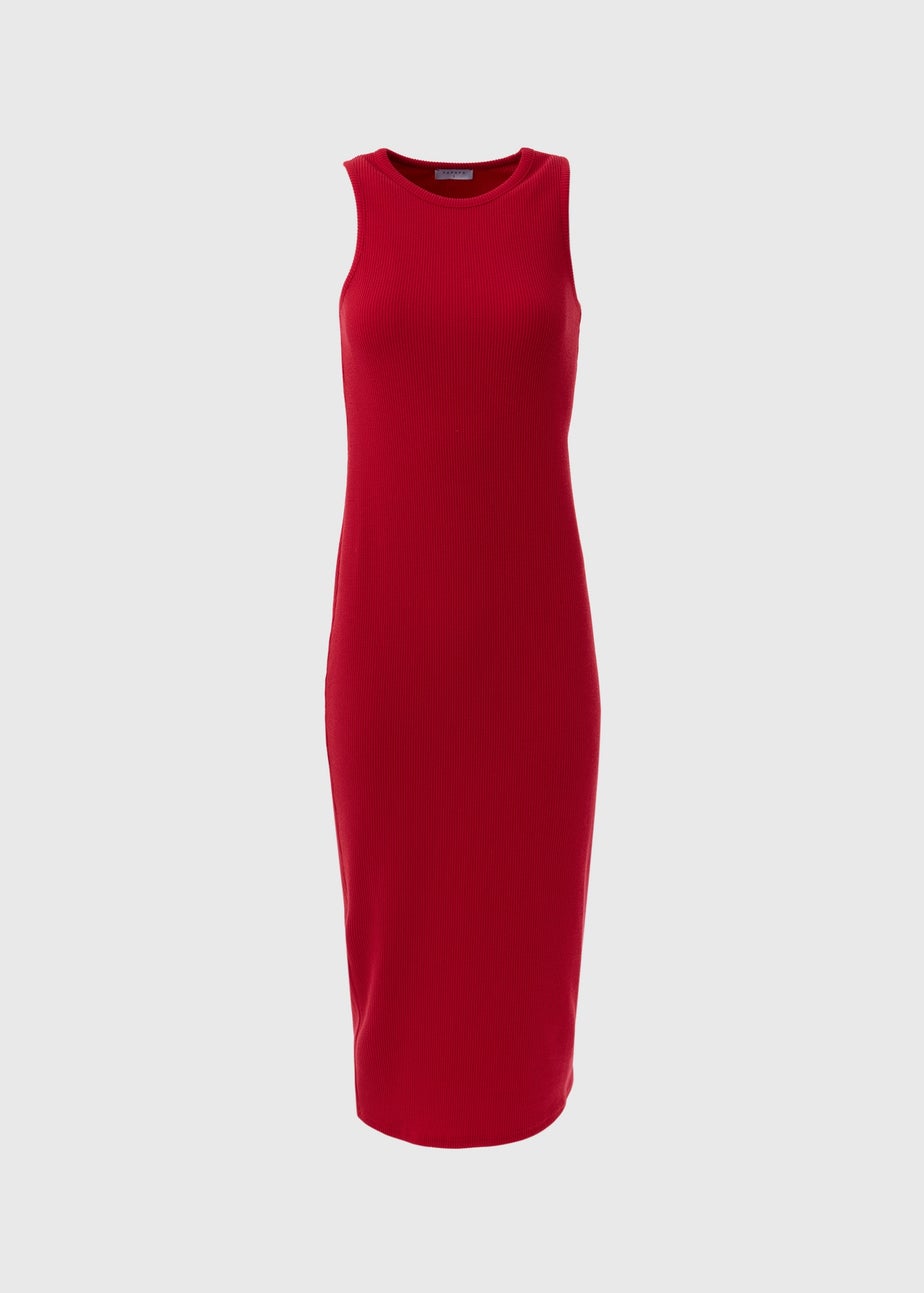 Red Sleeveless Ribbed Dress