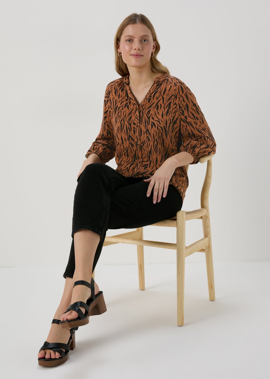 Brown Animal Print Viscose Blouse