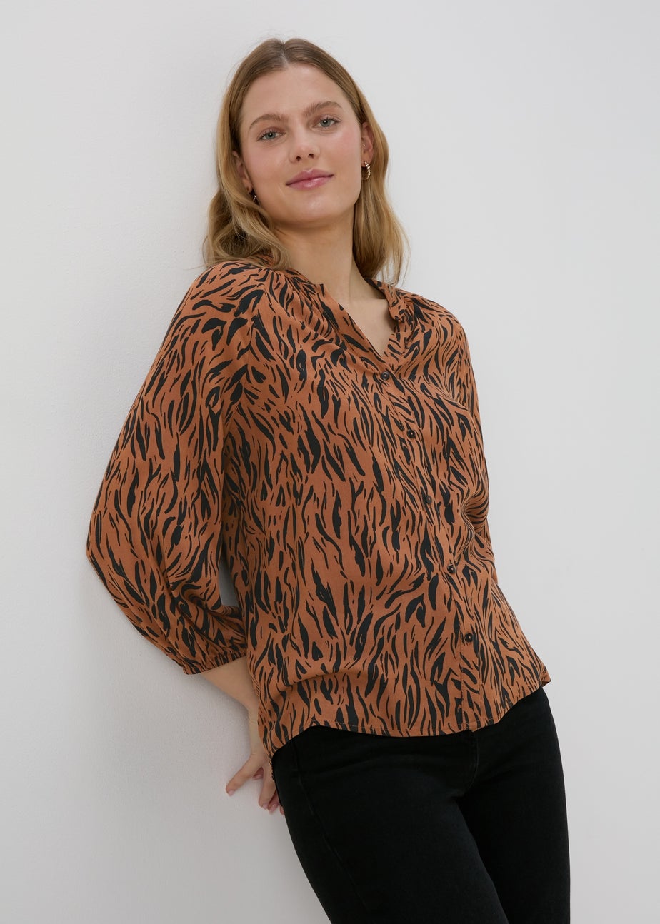 Brown Animal Print Viscose Blouse