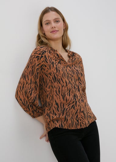 Brown Animal Print Viscose Blouse