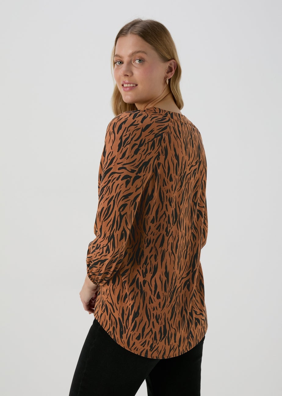 Brown Animal Print Viscose Blouse