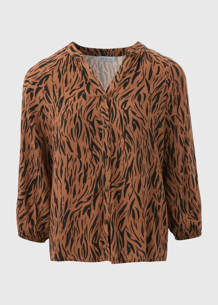 Brown Animal Print Viscose Blouse