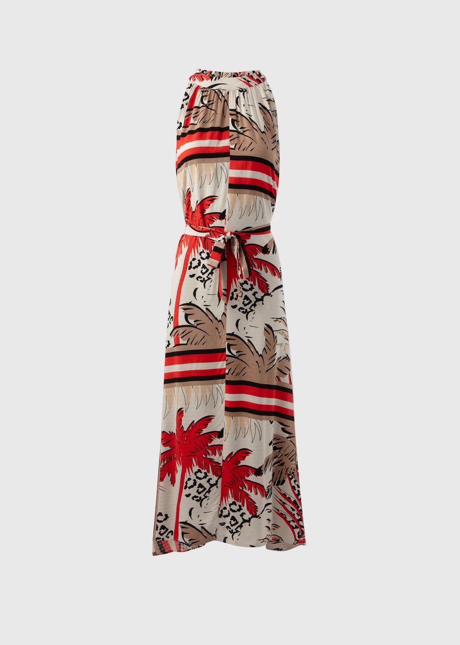 Papaya Petite Multicolour Scarf Print Halterneck Midi Dress
