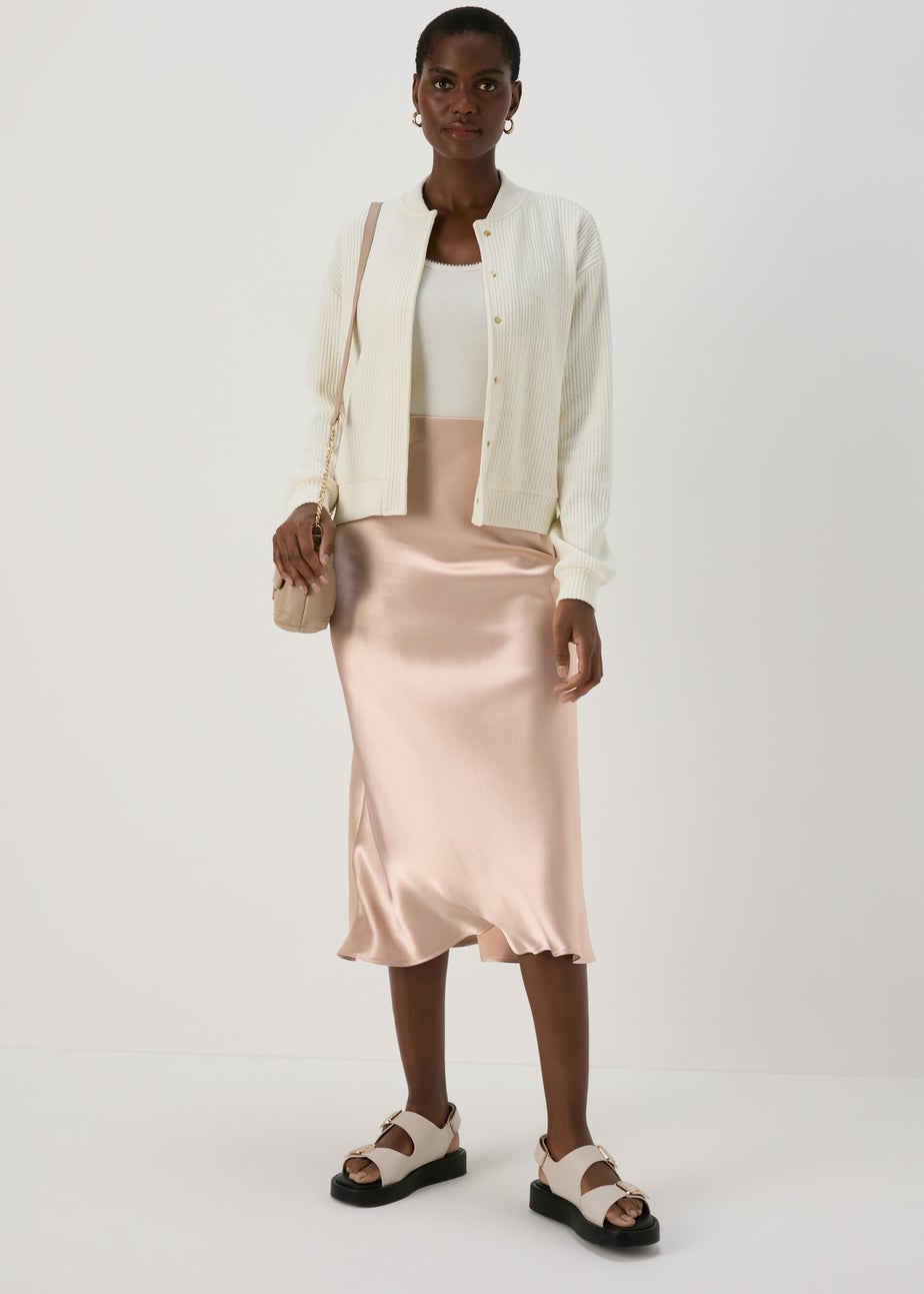 Champagne Satin Midi Skirt